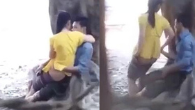 Cute Asian girl gives oral and engages in intercourse at a public park