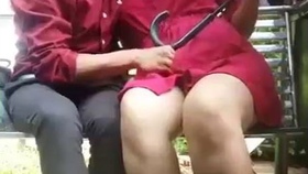 Gorgeous young woman performs oral sex on boyfriend in public area