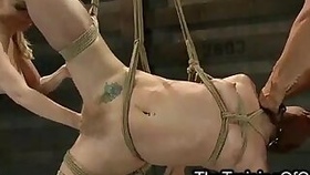 Tied up suspended blonde tortured and fisted and throat fucked