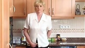 Horny Granny in the Kitchen Masturbates to Orgasm with big black Dildo