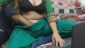 Indian bhabhi caught watching porn on her laptop by her lover, then fucked all over her holes with a clean Hindi voice full of dirty talk