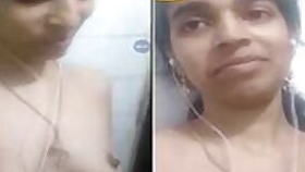 Indian babe displays naked XXX boobs and puts hand down there to rub clit
